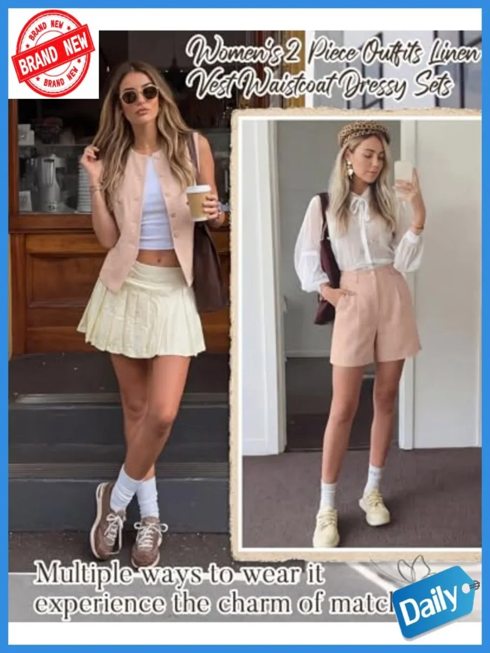 Women's 2 Piece Blazer Set Sleeveless Vest High Waist Shorts Summer Office
